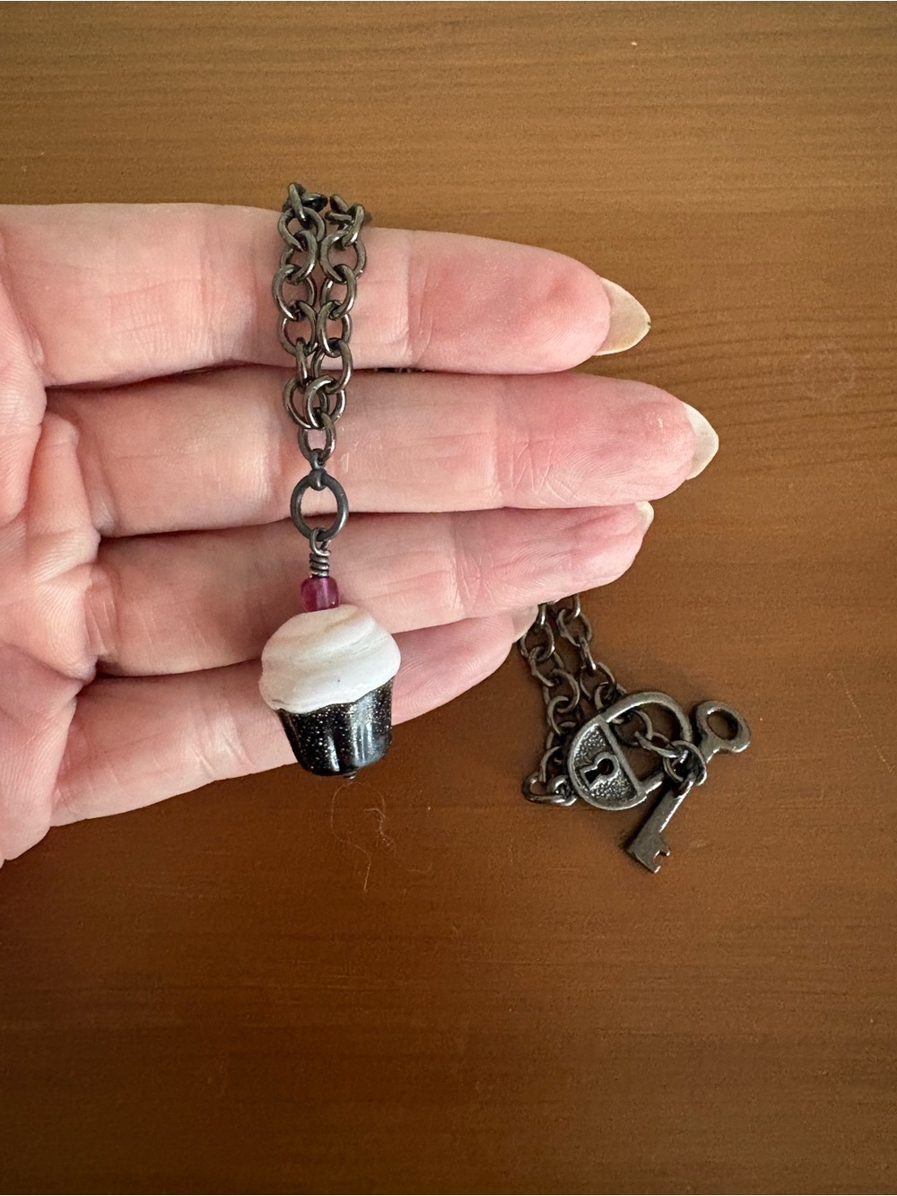Handmade Glass Black & White Cupcake Pendant Necklace - Women Jewelry